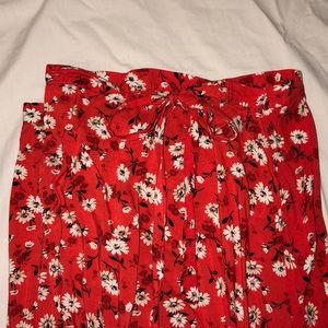Spunky Red Wrap Around Skirt with White Flowers